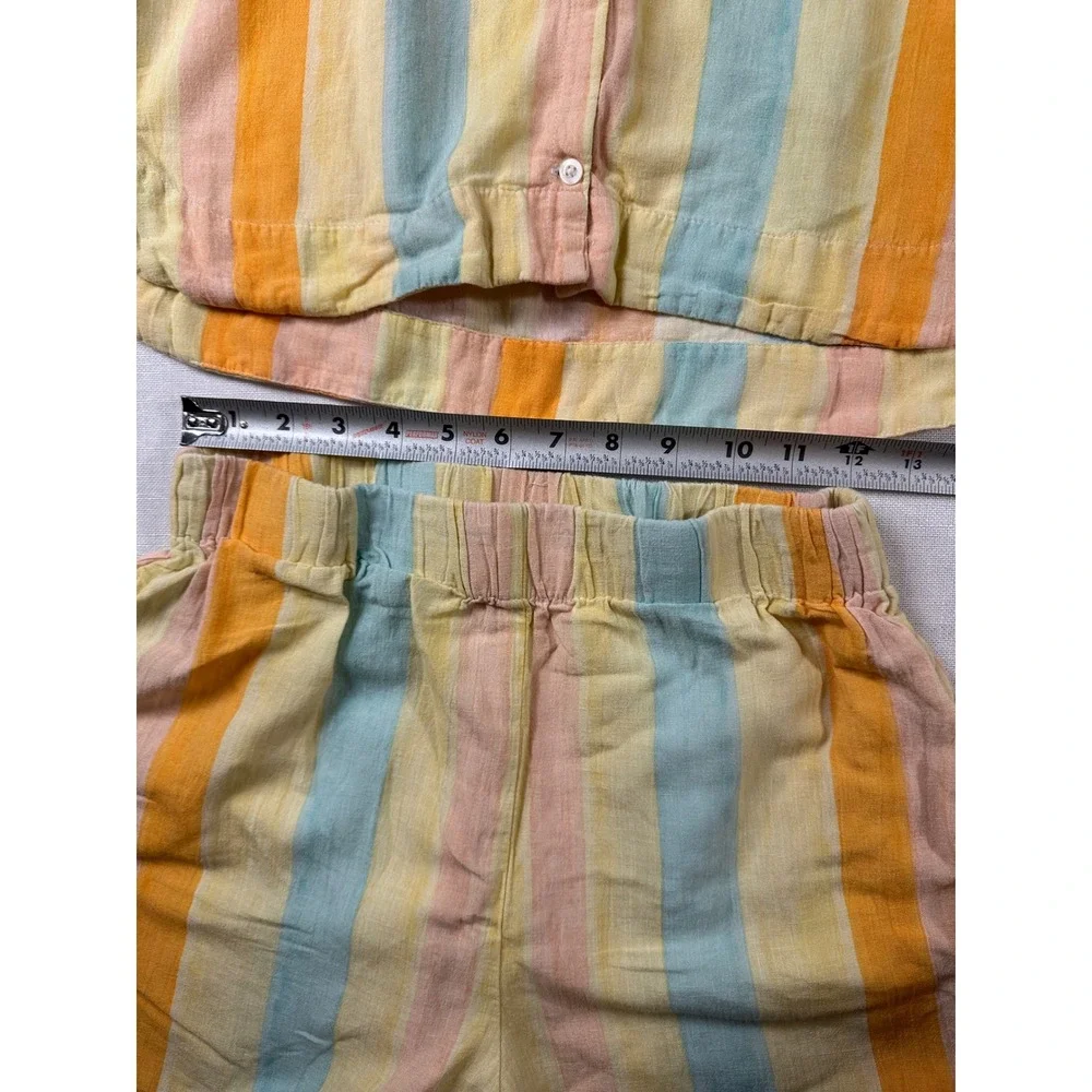 Mango MNG Womens Striped Linen Blend 2 Piece Set Shirt and Shorts Pastel Small